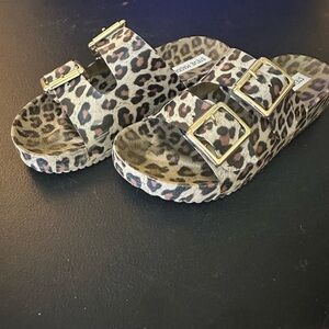 Steve Madden Kids Leopard-Print Double Buckle Slide Sandals - Brown/Tan